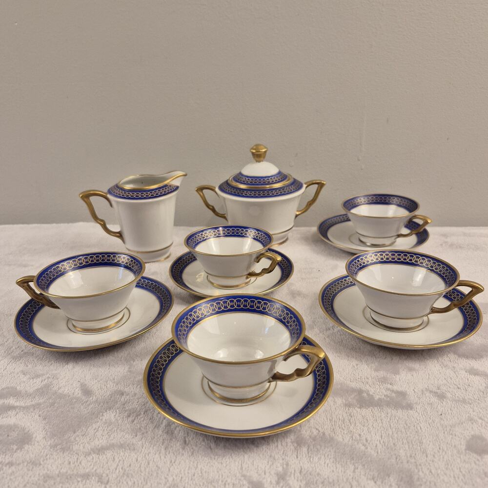 Richard Ginori "Castello" 11353 Cobalt & Gold Demitasse Set - 12 Pieces - Italy